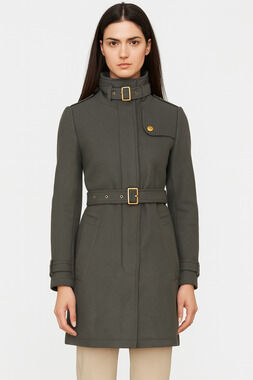 Burberry Brit Green Rushworth Wool Belted Trench Coat Lined 12